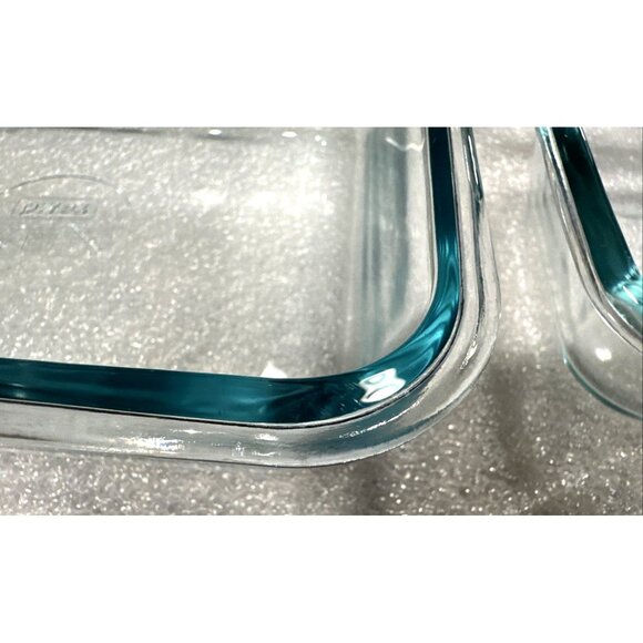 Set Lot of 5 Pyrex Clear Blue Tint Baking Dishes 3 Different Sizes Made In USA - Picture 3 of 10